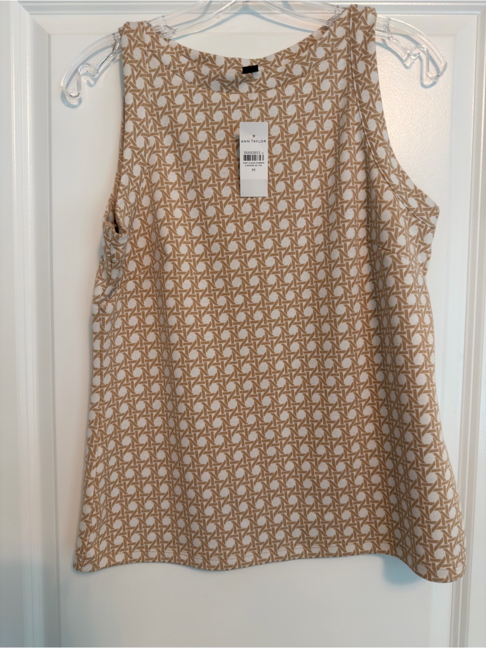 Ann Taylor Sleeveless Beige Geometric Print Women's Top